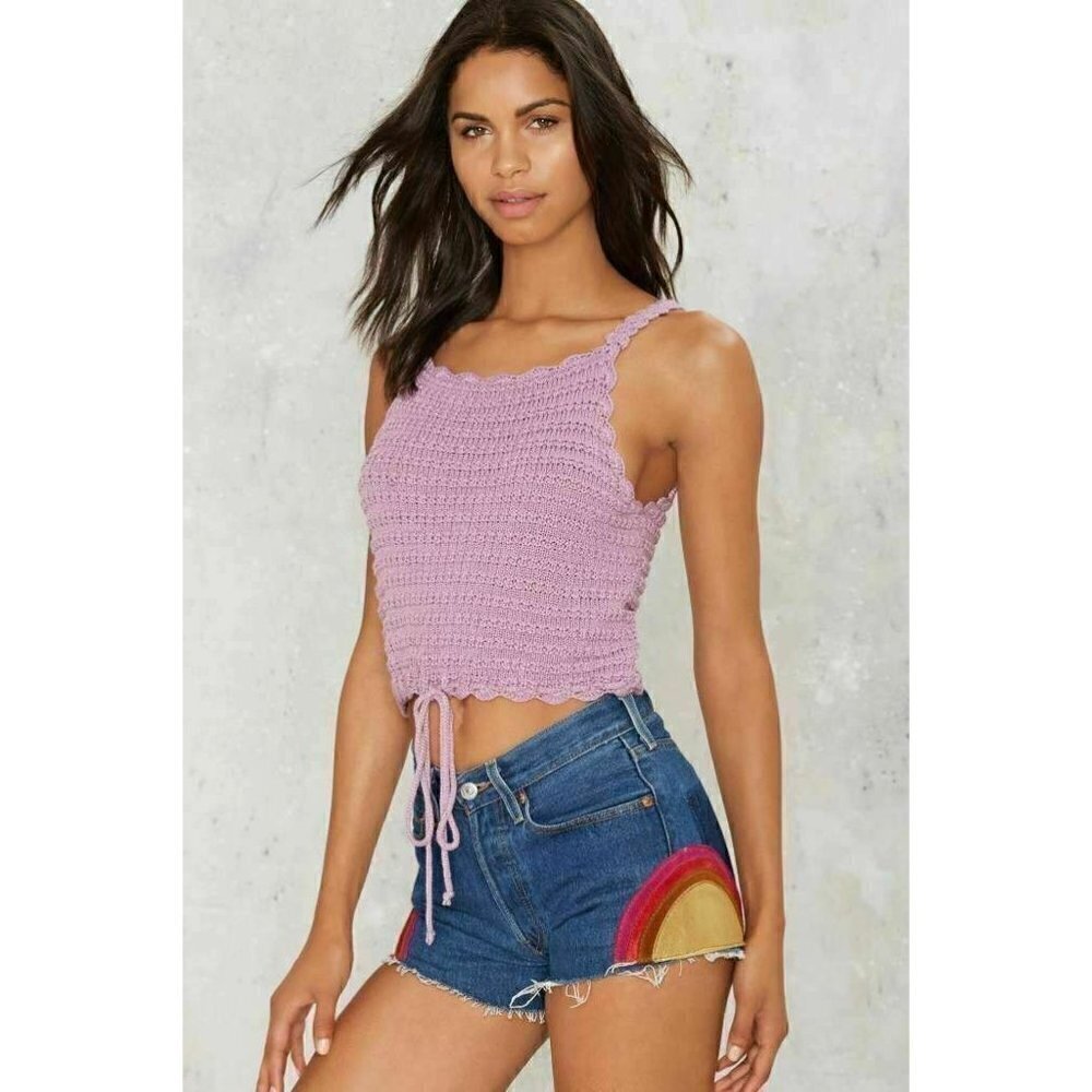 Love+Harmony Womens Knit The Game of Crochet Tank Crop Top Lavender purple  L - Picture 6 of 9